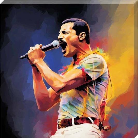 Paint Splash Freddie Mercury Queen Framed Canvas Wall Art 16" x 16" - Love By Canvas