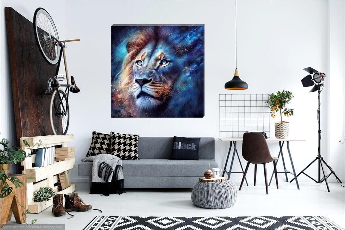 Vibrant Lion Big Cat Wall Art Canvas 16 x 16 - Colourful Paint Splash Canvas Decoration for Walls with Fun & Wild Lion. - Love By Canvas