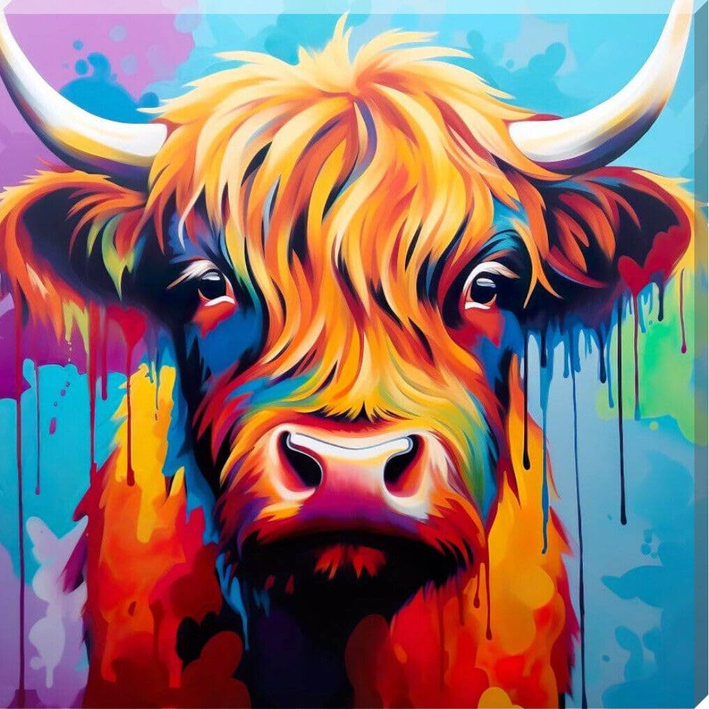 Colourful Highland Cow Canvas Scottish Wall Art Bright LGBTQ+ - Love By Canvas