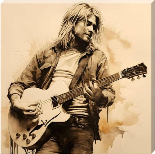 Kurt Cobain Nirvana Framed Canvas Wall Art Pop Rock 16" x 16" - Love By Canvas