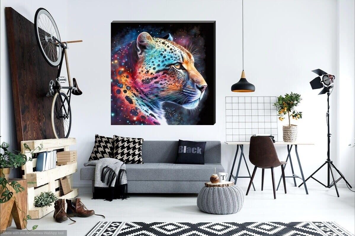 Colour Splash Snow Jaguar Mounted Canvas Art 16" x 16" - Love By Canvas